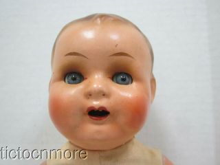 ANTIQUE PAINTED COMPOSITION BLUE GLASS SLEEPY EYES TEETH POSABLE BABY DOLL 3