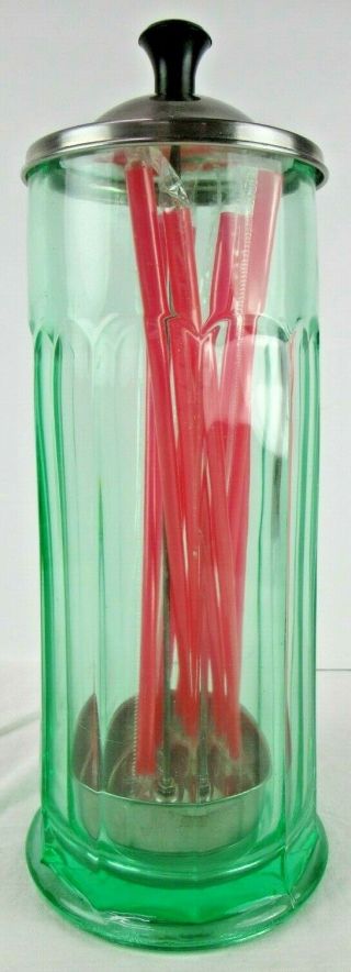 Antique Green Depression Glass Soda Fountain Straw Dispenser Approx 11 " T X4.  5 " D