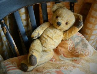 Chad Valley Vintage 1940s 18 " Golden Mohair Teddy Bear Glass Eyes Fully Jointed