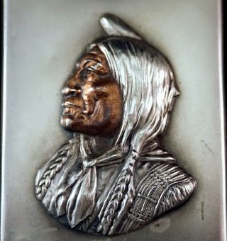 Antique Sterling Silver Card Case with Profile of Native American Sitting Bull 2