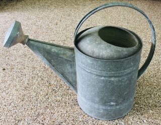 Antique Vintage Metal Galvanized Watering Can 12 W/sprinkler Nozzle Garden,  Yard