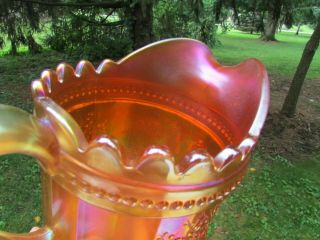 Northwood PEACOCK AT THE FTN.  ANTIQUE CARNIVAL GLASS WATER PITCHER MARIGOLD HOT 5