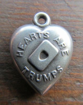Rare Antique Sterling Silver Puffy Heart Charm Hearts Are Trumps