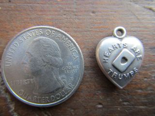 RARE ANTIQUE Sterling Silver Puffy Heart Charm HEARTS are TRUMPS 2