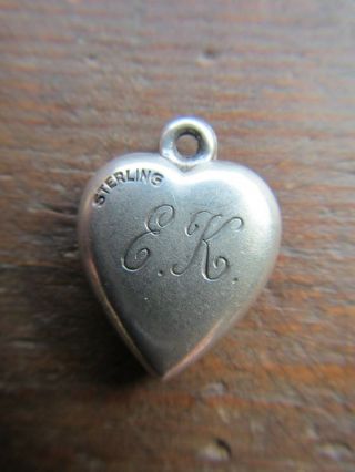 RARE ANTIQUE Sterling Silver Puffy Heart Charm HEARTS are TRUMPS 3