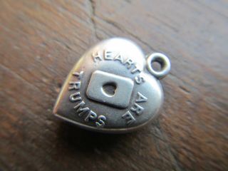 RARE ANTIQUE Sterling Silver Puffy Heart Charm HEARTS are TRUMPS 5