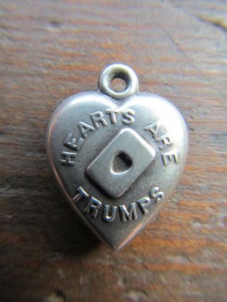 RARE ANTIQUE Sterling Silver Puffy Heart Charm HEARTS are TRUMPS 6