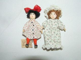 Miniature Doll Dollhouse Artist Small People By Cecily 1978 Tag Girl Red Bow 3 "