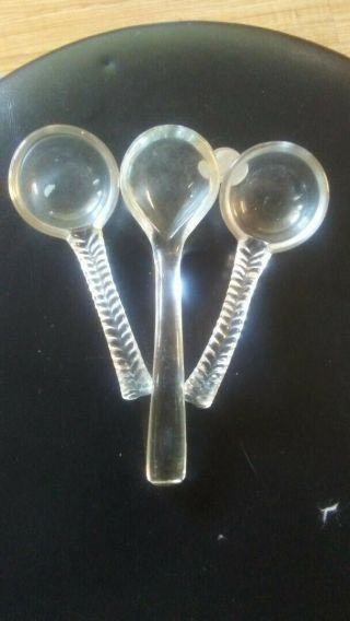 3 Antique Small Glass Ladles 2 With Braided Handles 1 Plain Relish Mustard Gravy