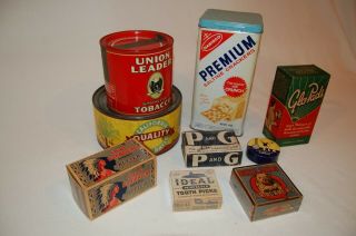 9 ANTIQUE Vintage TOBACCO TIN 1920 1930 1940 General Store Packages Union Leader 4