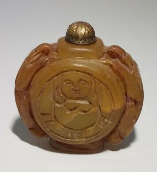 Antique Chinese Jade Snuff Bottle Carved Buddha 19th Century Qing Dynasty