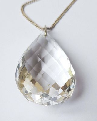 Antique Sterling Silver Large Rock Crystal Pendant Necklace