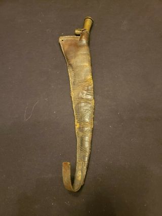 Antique Tooled Leather Brass Shot Gun Flask,  Hanging Rabbit/game Birds W/pellets