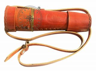 Vintage Brass Leather Spyglass Antique Telescope 18 " Old War Model With Cap Belt