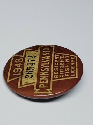 1948 PA Pennsylvania Resident Citizens Fishing License Badge Button 4