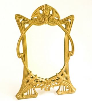 Antique C.  1900 Jugenstil Art Nouveau Gilt Vanity Mirror Standing Frame