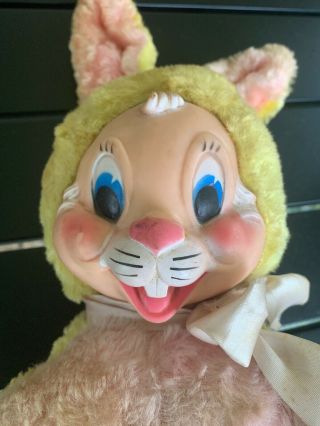 Vintage Rubber Face Rabbit Bunny Stuffed Animal Plush Pink Yellow 2