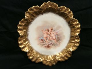 Antique French Limoges Porcelain Cherub Angel Plate With Gold Rim Collectible