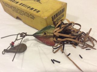 Two Vintage Fred Arbogast Hawaiian Wiggler Fishing Lures w 2 pc Box 2