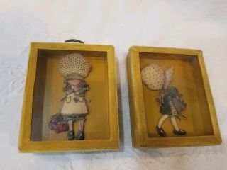Vintage 3 - D Layered Enameled Paper Holly Hobbie Art Picture Shadow Boxes