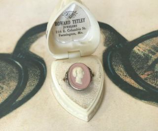 Antique Lava Carved Cameo Sterling Silver Hand Wrought Ring