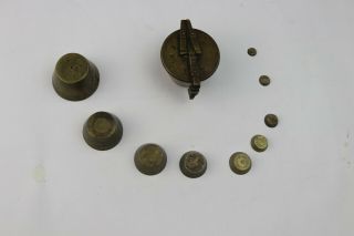 Antiques Science & Medicine Apothecary Nestling Cups Weights Brass Scale 16.  7oz 3