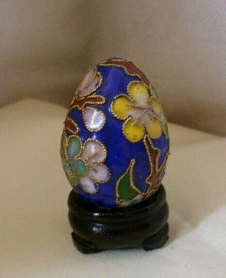 Vintage Enamelled Minature Cloisonne Egg 3.  5cms,  Stand Postage