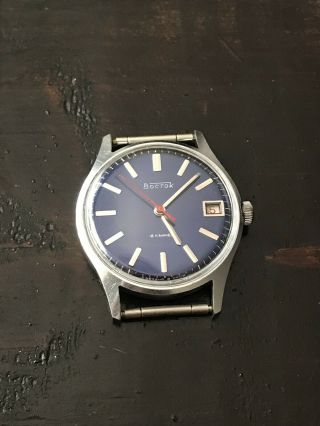 Vintage Boctok/vostok Watch,  Sunburst Blue Dial And Date,  Hand Wind Mvmt 2214