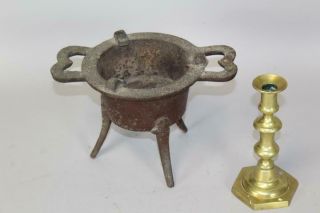 A Rare Late 17th C Pilgrim Period Cast Iron Footed Chafing Pot Two Heart Handles