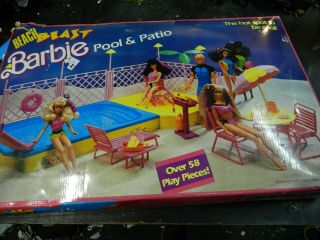 Vintage 1988 Barbie Beach Blast Pool & Patio Set W Box