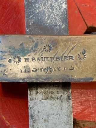 Antique Pistol Grip Leather Tool Draw Gauge Knife Brass & Rosewood H.  Sauerbier 6