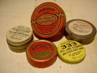 Mixed Vintage Old Fishing Line Dressing Tins Shakespear Weber Mucilin Cortland