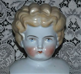 Antique German China Blonde Hair Blue Eyes Vtg Lovely Large Doll 7 " High Head