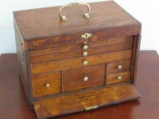 Antique 1800s Quartersawn Oak Nine Drawer Display Storage Chest