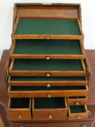 Antique 1800s Quartersawn Oak Nine Drawer Display Storage Chest 6
