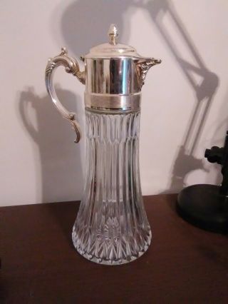 Vintage Italian Crystal Glass & Silver Plate Decanter Pitcher W/ Ice Insert
