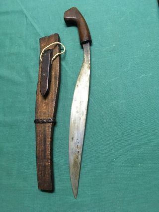 Antique Philippines Top Decorated Iron Knife Sword With Wooden Handle