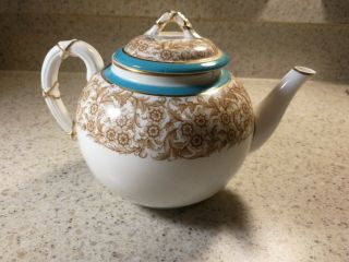 Antique 1890 Royal Worcester Turquoise & Gold Floral Teapot.