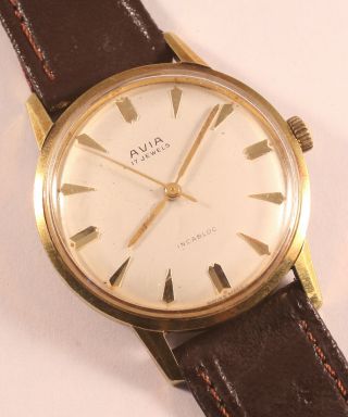 Vintage Avia 17 Jewel Gold Plated Swiss Watch - Fhf 73 Movement