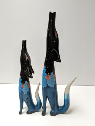 Vintage Wooden Carved Coyotes.  Stary Night 14 " And 18 " Tall.  Blue Black