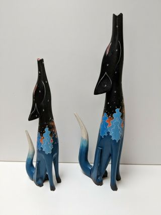 VINTAGE WOODEN CARVED COYOTES.  Stary Night 14 