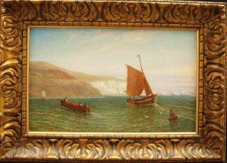 Fine 19th Century Totland Bay Isle Of Wight View Of Needles Antique Oil Painting