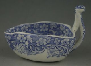 Antique Pottery Pearlware Blue Transfer Minton Florentine Butter Boat 1825