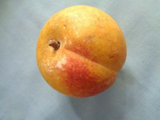 Antique Stone Fruit Hand Carved Painted Peach - Italy Carrar Marble Wood Stem