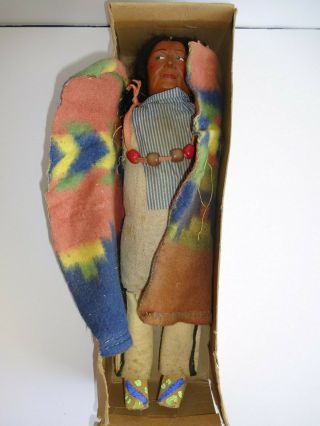 Vintage Skookum Doll Bully Good Indian Native American Man Chief Blanket 15 "