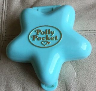 Vintage Polly Pocket Fairy Wishing World Compact Blue Star With Swan Figure