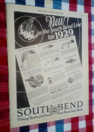 1929 South Bend Fishing Tackle Co.  Lures Reels & Rods With Prices Advertisement