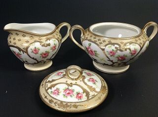 Antique Noritake Nippon Sugar And Creamer Set.  Hand Painted With Gold Accents