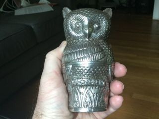 Antique Sterling Silver Figural Owl Tea Caddy Box Humidor Marked Lion Anchor