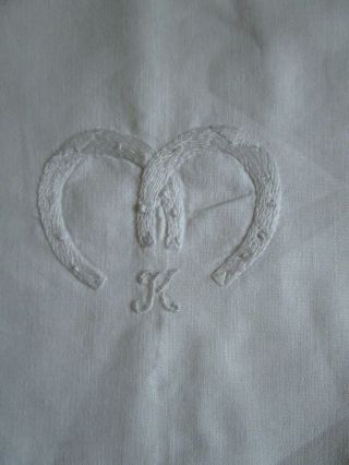 Antique Monogram K Single White Linen Envelope Pillowcase Needle Lace Embroidery